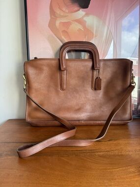 Vintage Leather Briefcase Shoulder Bag - Brown